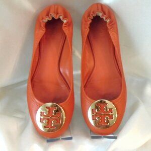 EUC 💥 BEAUTIFUL TORY BURCH BURNT ORANGE LEATHER FLAT BALLET SLIPPER SHOES ~ 7M